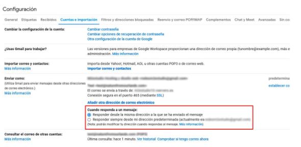 cuenta predeterminada en Gmail