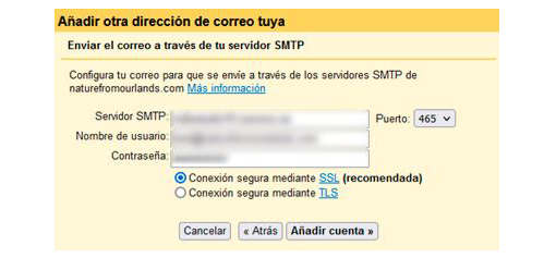 Añadir servidor smtp en gmail